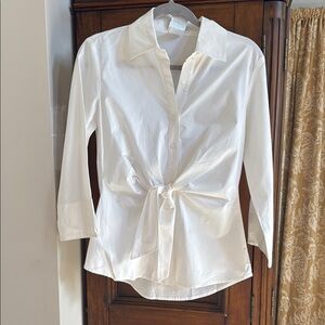 Finley White 3/4 Sleeve Button Down Shirt with Tie Front and Notched Collar